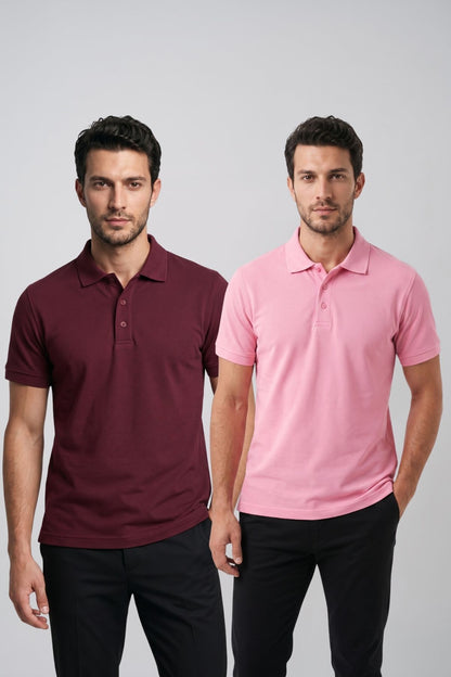 2'li Set Erkek Günlük Şık Polo Yaka Kısa Kollu Düğme Detaylı Rahat Kalıp Basic Yazlık Tişört Avantajlı Paket