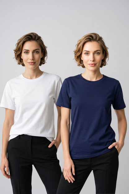 Kadın 2'li Paket Basic Bisiklet Yaka Kısa Kollu Tişört - Günlük Rahat Kesim T-Shirt