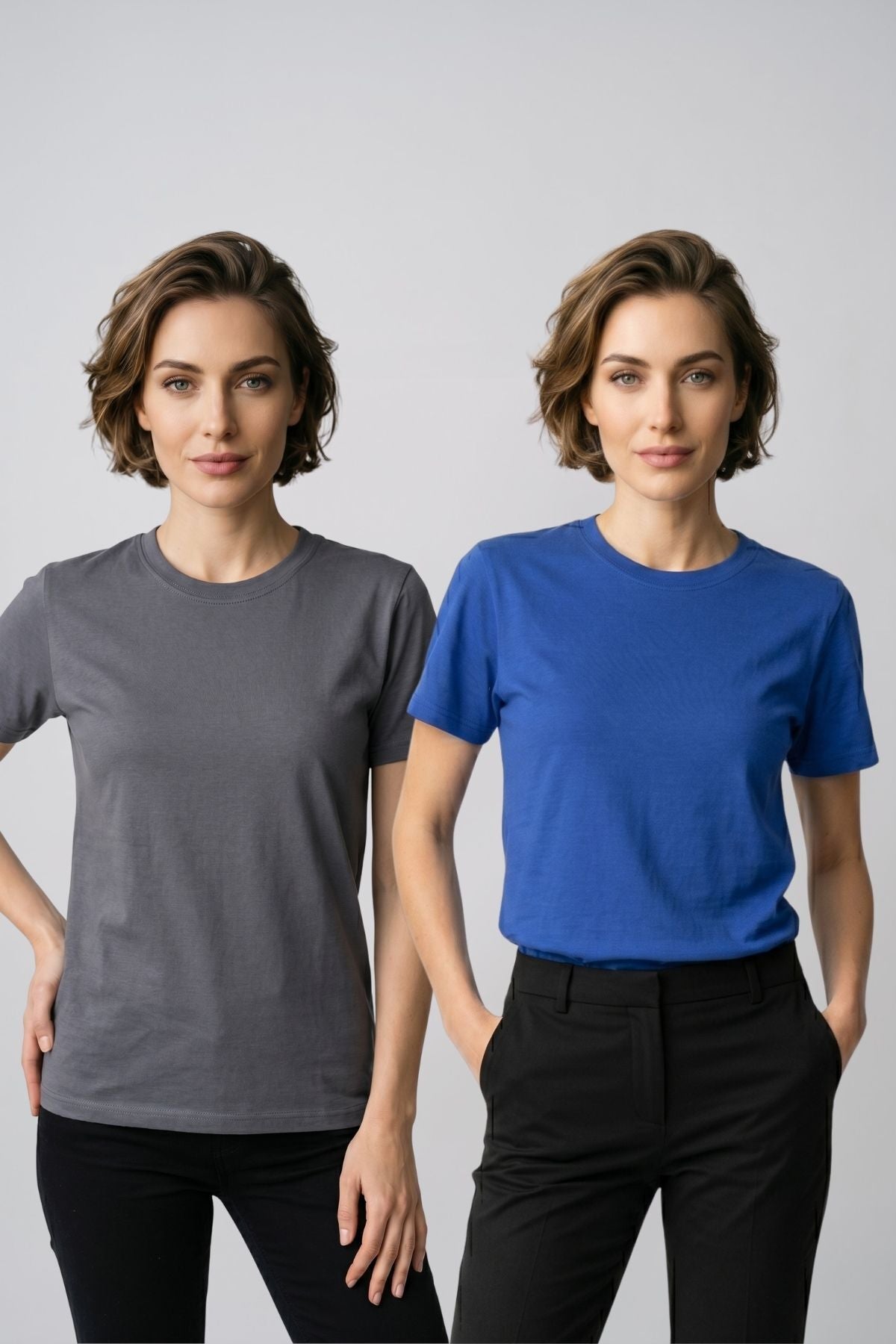 Kadın 2'li Paket Basic Bisiklet Yaka Kısa Kollu Tişört - Günlük Rahat Kesim T-Shirt