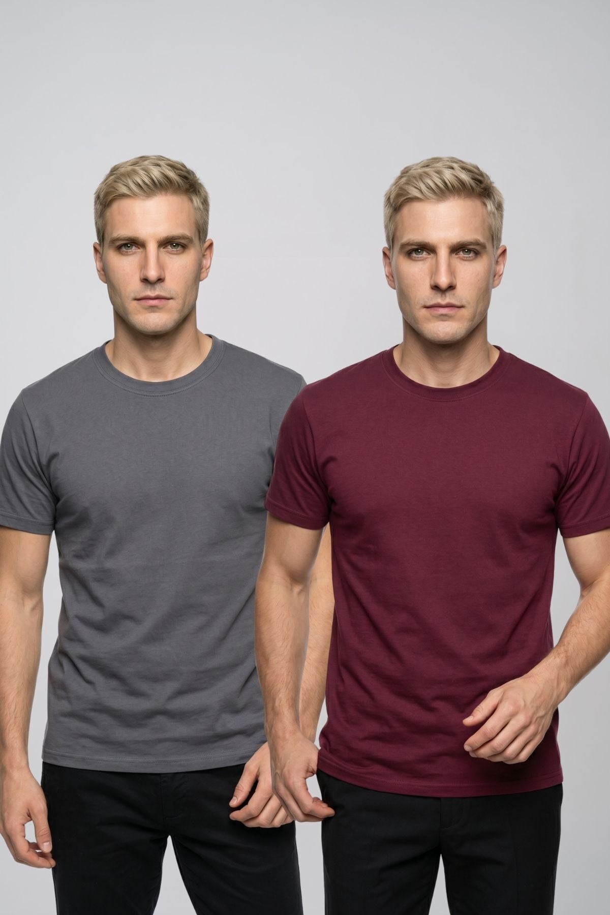 Avantajlı 2'li Paket Erkek Bisiklet Yaka Kısa Kollu Basic Tişört Günlük Spor T-Shirt Seti