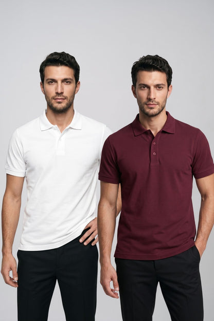 2'li Set Erkek Günlük Şık Polo Yaka Kısa Kollu Düğme Detaylı Rahat Kalıp Basic Yazlık Tişört Avantajlı Paket