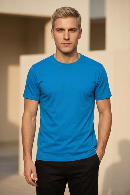 Erkek Bisiklet Yaka Kısa Kollu Basic Tişört Günlük Rahat Esnek Spor T-Shirt Pamuklu Likralı