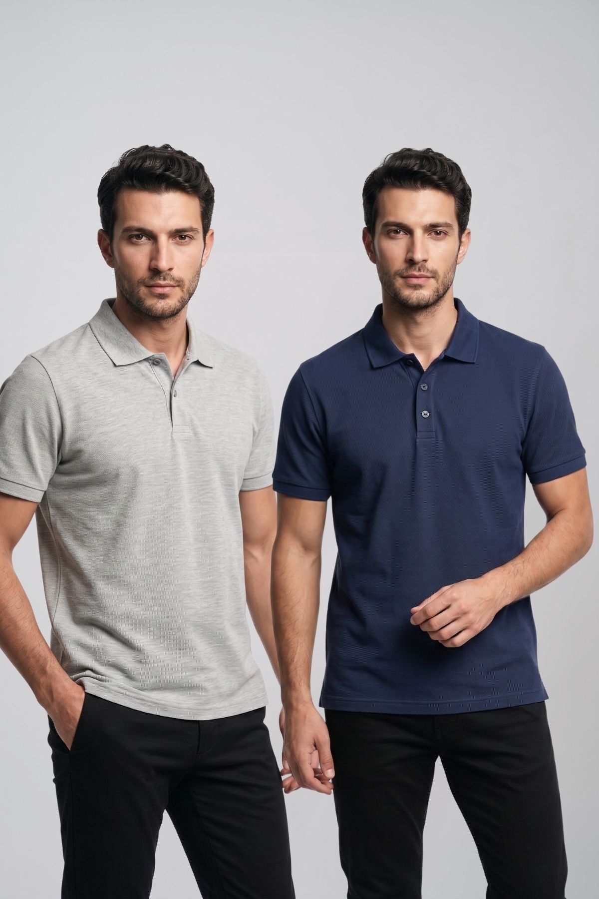 2'li Set Erkek Günlük Şık Polo Yaka Kısa Kollu Düğme Detaylı Rahat Kalıp Basic Yazlık Tişört Avantajlı Paket