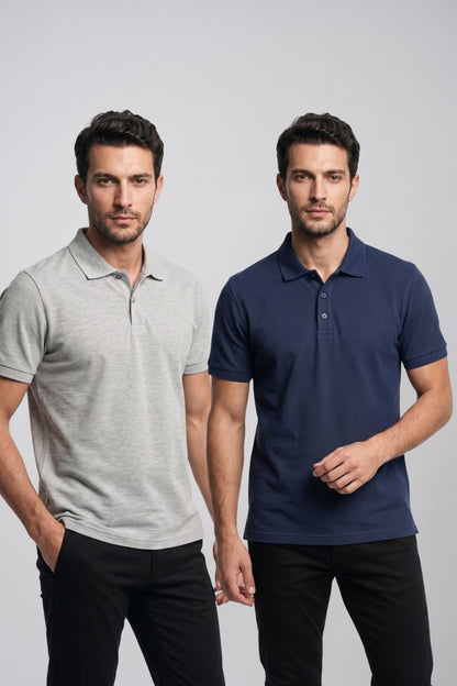 2'li Set Erkek Günlük Şık Polo Yaka Kısa Kollu Düğme Detaylı Rahat Kalıp Basic Yazlık Tişört Avantajlı Paket