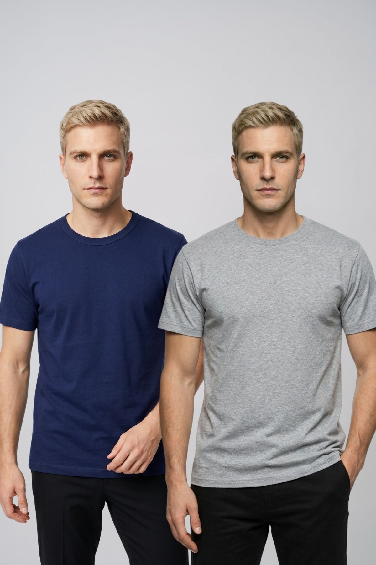 Avantajlı 2'li Paket Erkek Bisiklet Yaka Kısa Kollu Basic Tişört Günlük Spor T-Shirt Seti
