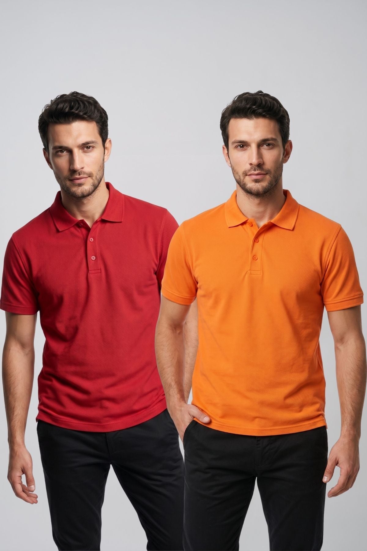 2'li Set Erkek Günlük Şık Polo Yaka Kısa Kollu Düğme Detaylı Rahat Kalıp Basic Yazlık Tişört Avantajlı Paket