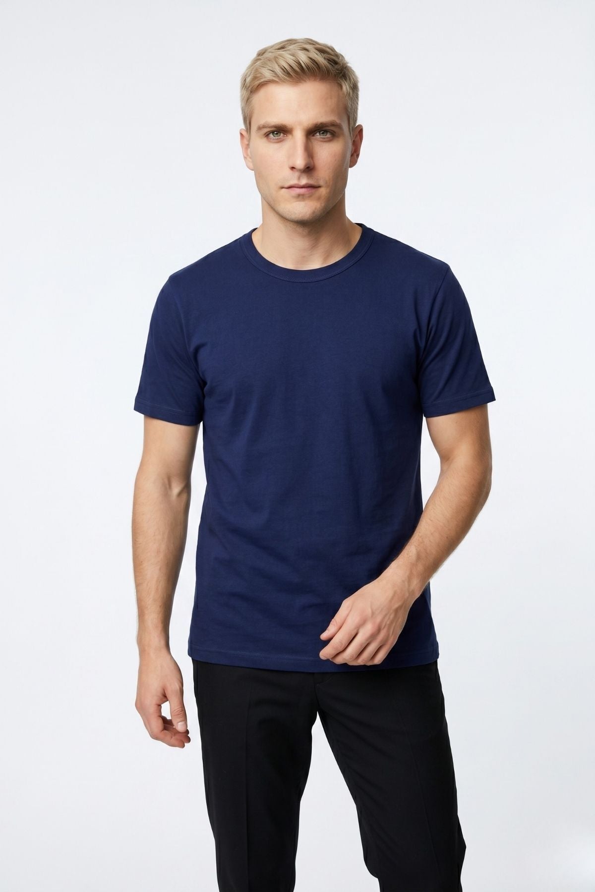 Erkek Bisiklet Yaka Kısa Kollu Basic Tişört Günlük Rahat Esnek Spor T-Shirt Pamuklu Likralı