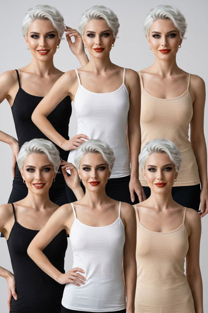 6'lı Mega Paket Kadın İnce İp Askılı Pamuklu Atlet Ekstra Biyeli U Yaka Esnek Rahat Günlük Basic İç Giyim Büyük Beden