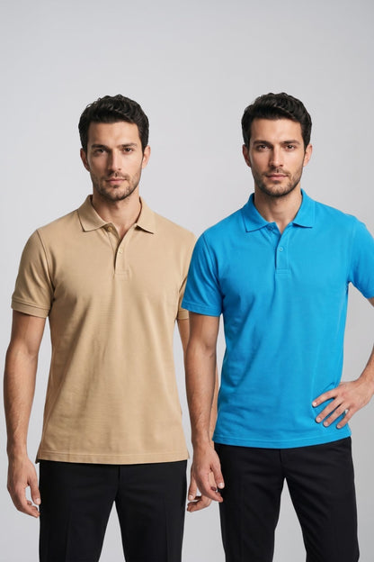 2'li Set Erkek Günlük Şık Polo Yaka Kısa Kollu Düğme Detaylı Rahat Kalıp Basic Yazlık Tişört Avantajlı Paket