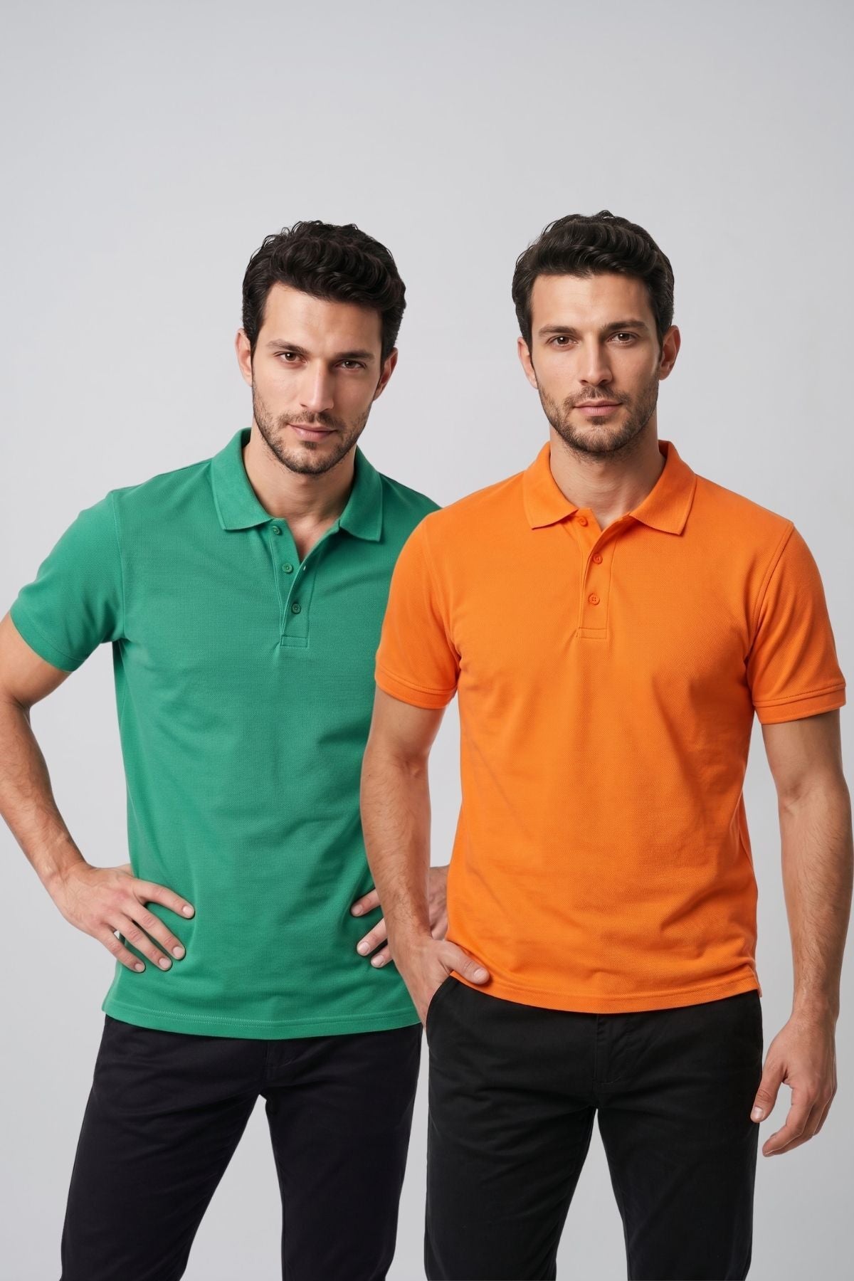 2'li Set Erkek Günlük Şık Polo Yaka Kısa Kollu Düğme Detaylı Rahat Kalıp Basic Yazlık Tişört Avantajlı Paket