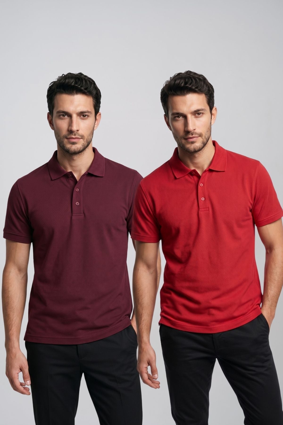 2'li Set Erkek Günlük Şık Polo Yaka Kısa Kollu Düğme Detaylı Rahat Kalıp Basic Yazlık Tişört Avantajlı Paket
