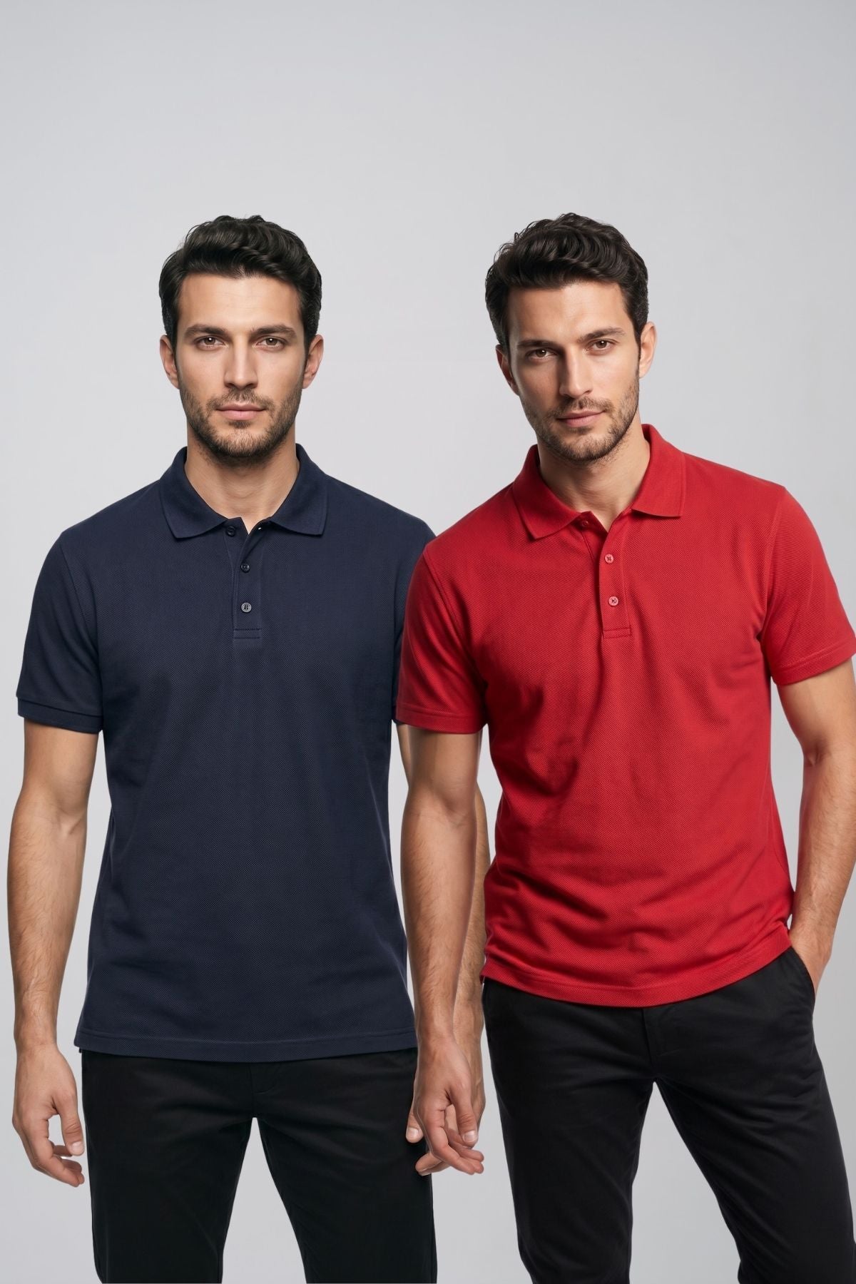 2'li Set Erkek Günlük Şık Polo Yaka Kısa Kollu Düğme Detaylı Rahat Kalıp Basic Yazlık Tişört Avantajlı Paket
