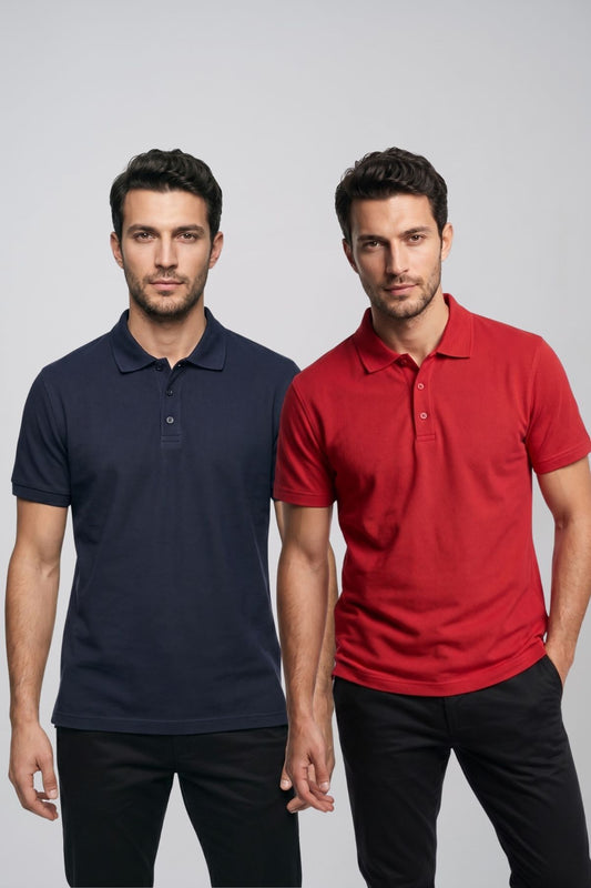 2'li Set Erkek Günlük Şık Polo Yaka Kısa Kollu Düğme Detaylı Rahat Kalıp Basic Yazlık Tişört Avantajlı Paket