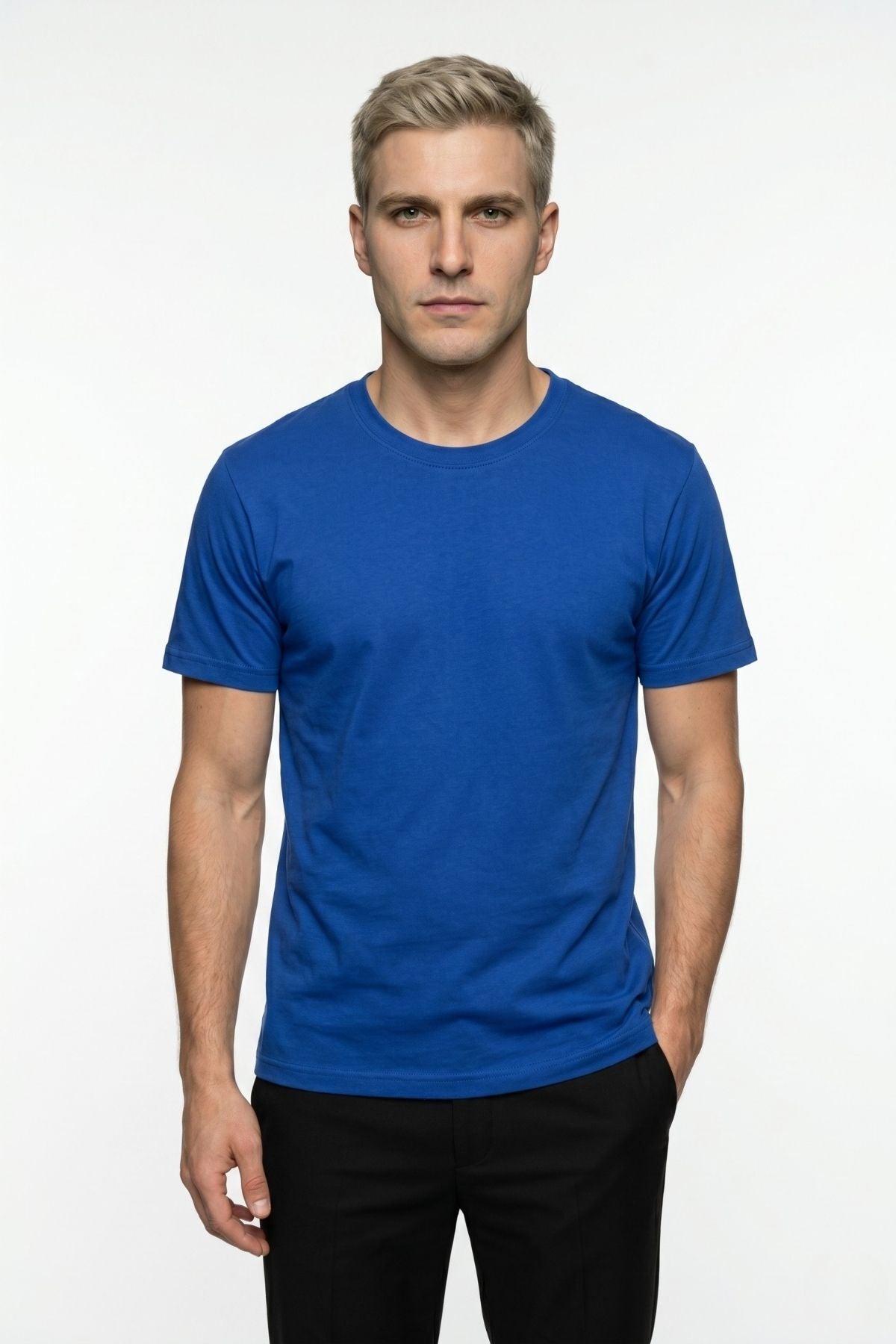 Erkek Bisiklet Yaka Kısa Kollu Basic Tişört Günlük Rahat Esnek Spor T-Shirt Pamuklu Likralı
