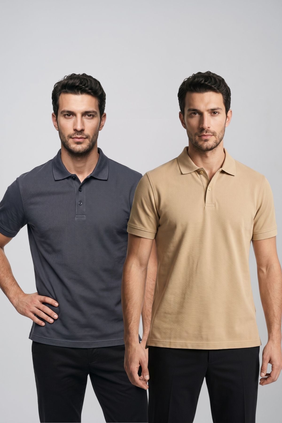 2'li Set Erkek Günlük Şık Polo Yaka Kısa Kollu Düğme Detaylı Rahat Kalıp Basic Yazlık Tişört Avantajlı Paket