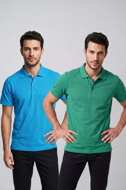 2'li Set Erkek Günlük Şık Polo Yaka Kısa Kollu Düğme Detaylı Rahat Kalıp Basic Yazlık Tişört Avantajlı Paket