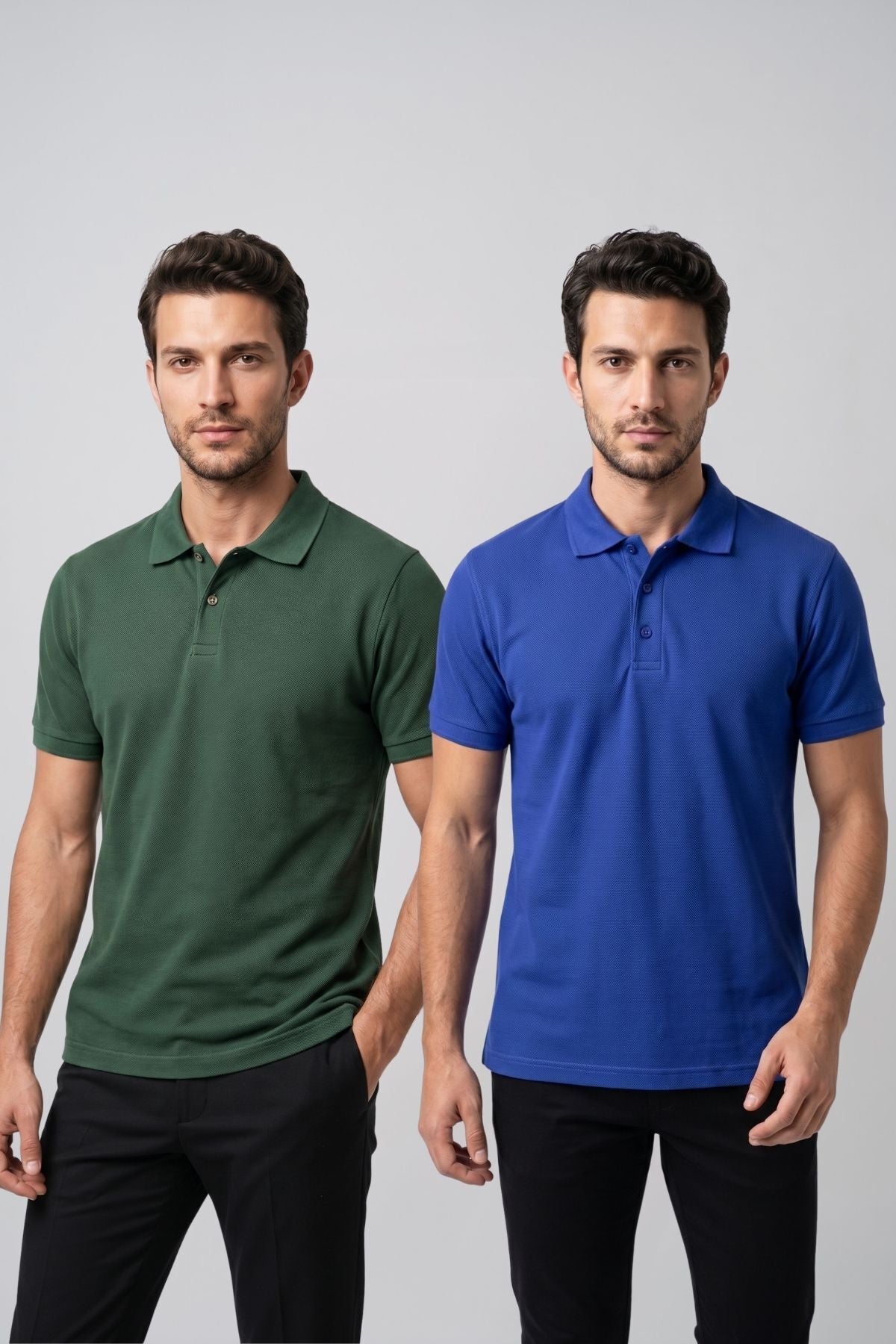 2'li Set Erkek Günlük Şık Polo Yaka Kısa Kollu Düğme Detaylı Rahat Kalıp Basic Yazlık Tişört Avantajlı Paket