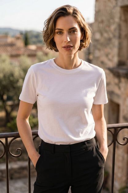 Kadın Pamuklu Esnek Likralı Basic Bisiklet Yaka Kısa Kollu Rahat Kalıp Günlük Spor Tişört T-shirt