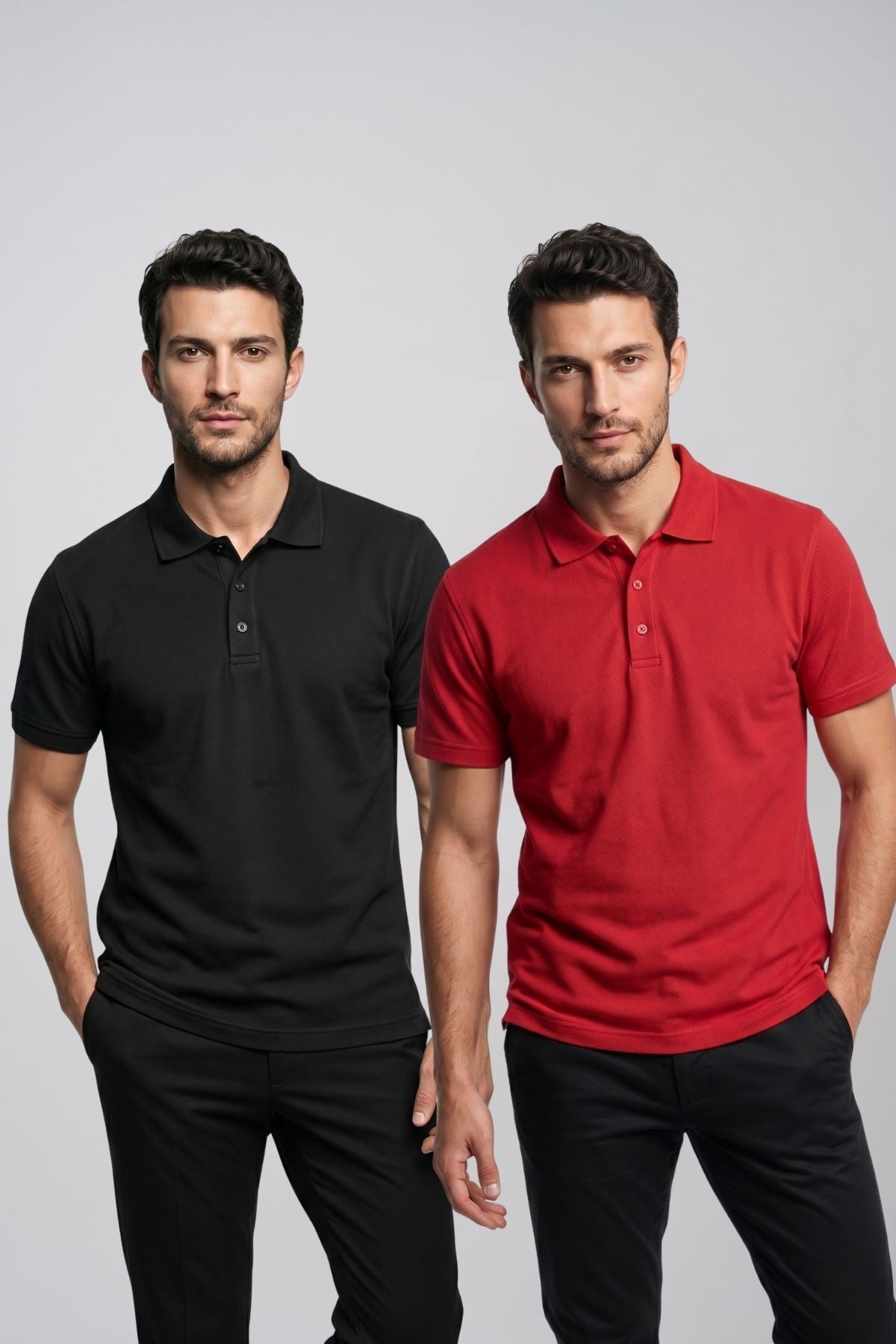 2'li Set Erkek Günlük Şık Polo Yaka Kısa Kollu Düğme Detaylı Rahat Kalıp Basic Yazlık Tişört Avantajlı Paket
