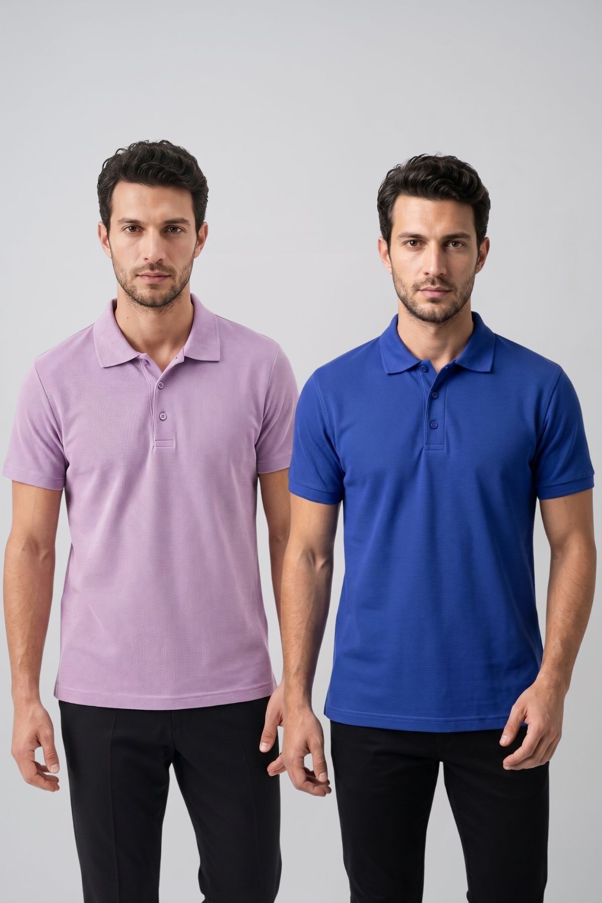 2'li Set Erkek Günlük Şık Polo Yaka Kısa Kollu Düğme Detaylı Rahat Kalıp Basic Yazlık Tişört Avantajlı Paket
