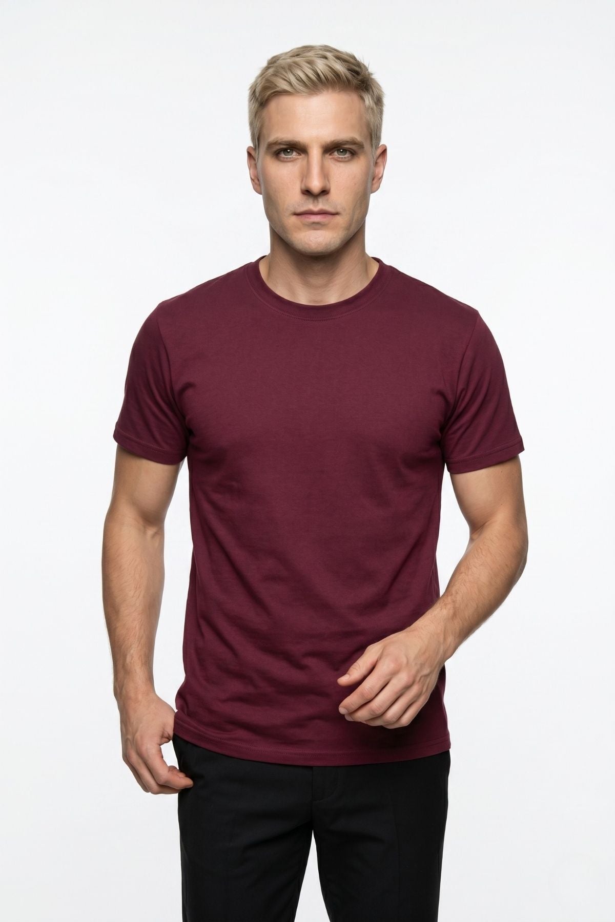 Erkek Bisiklet Yaka Kısa Kollu Basic Tişört Günlük Rahat Esnek Spor T-Shirt Pamuklu Likralı