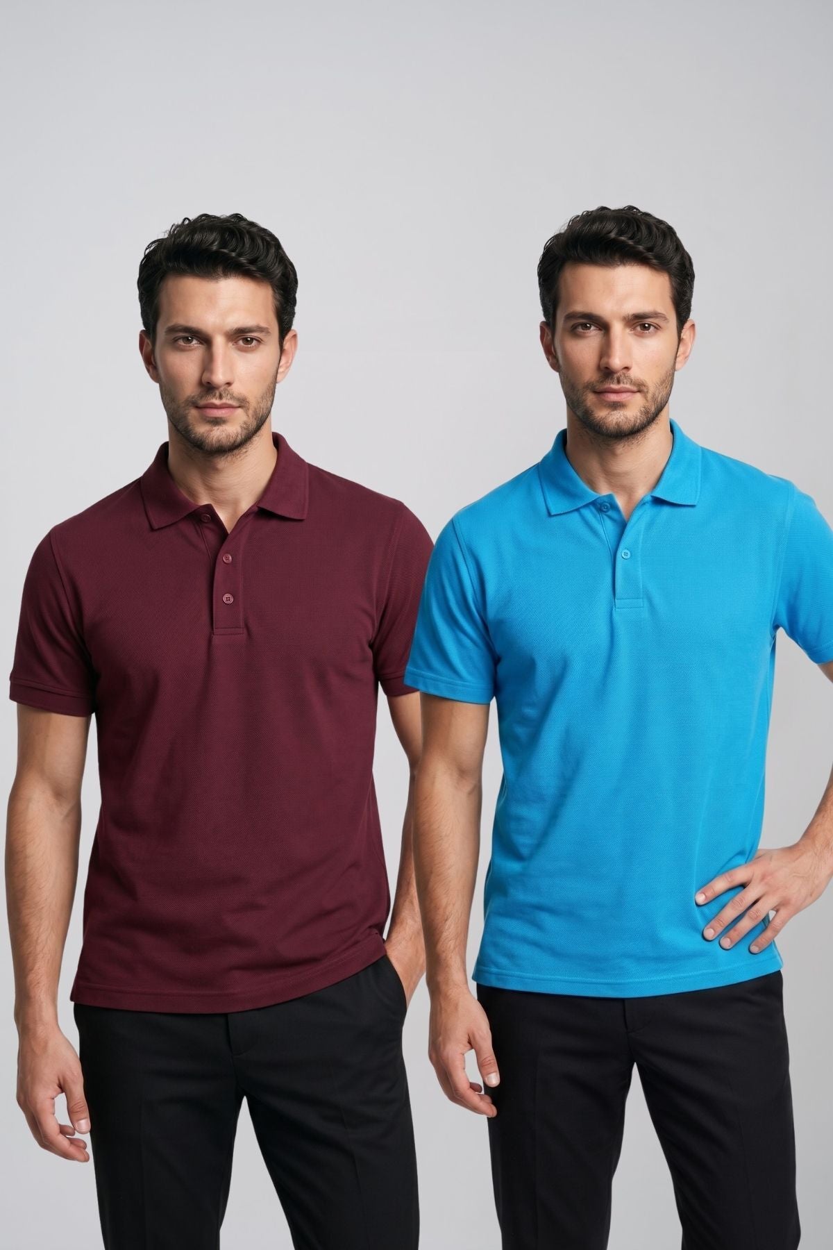 2'li Set Erkek Günlük Şık Polo Yaka Kısa Kollu Düğme Detaylı Rahat Kalıp Basic Yazlık Tişört Avantajlı Paket