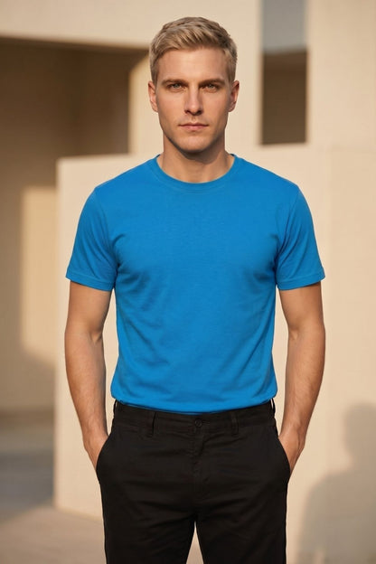 Erkek Bisiklet Yaka Kısa Kollu Basic Tişört Günlük Rahat Esnek Spor T-Shirt Pamuklu Likralı