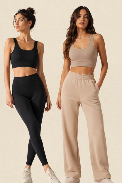 Kadın 2'li Paket Kalın Askılı Toparlayıcı Pedli Fitilli Dalgıç Kaşkorse Spor Sütyeni Bralet Esnek Rahat Günlük Yoga Fitness Pilates Destekli Dikişsiz Görünüm Crop Top Askılı Spor Üst