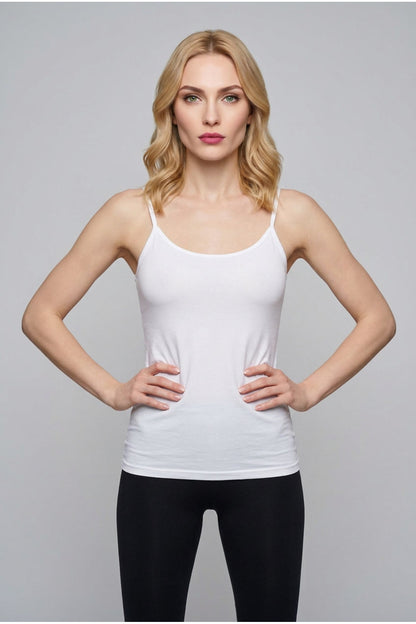 Kadın 2'li Paket İnce İp Askılı Pamuklu Esnek Basic Atlet Seti - Günlük Rahat U Yaka Terletmez İç Giyim - BEYAZ-SİYAH - Görsel 2