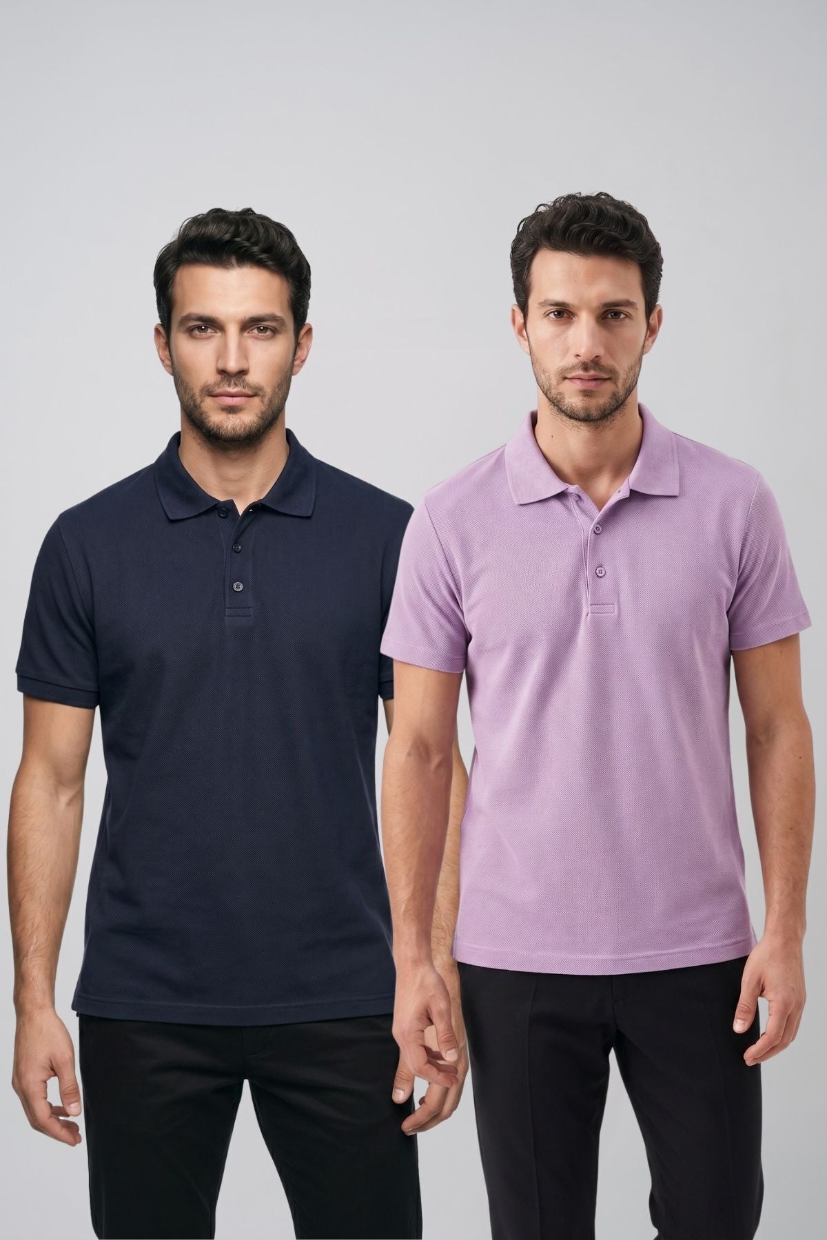 2'li Set Erkek Günlük Şık Polo Yaka Kısa Kollu Düğme Detaylı Rahat Kalıp Basic Yazlık Tişört Avantajlı Paket