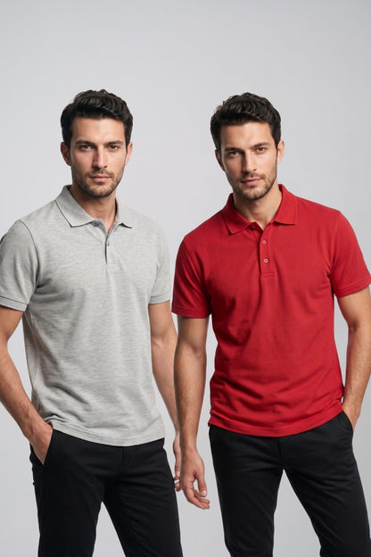 2'li Set Erkek Günlük Şık Polo Yaka Kısa Kollu Düğme Detaylı Rahat Kalıp Basic Yazlık Tişört Avantajlı Paket