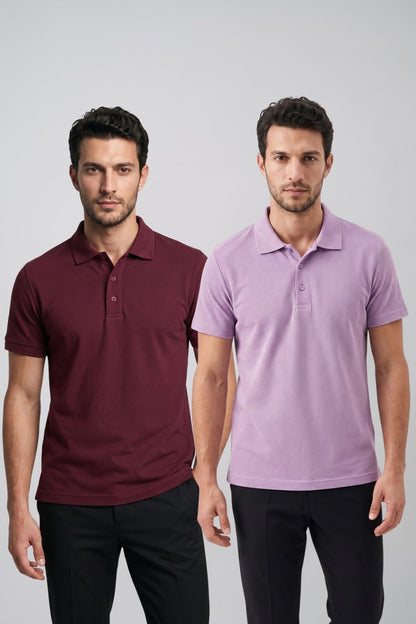 2'li Set Erkek Günlük Şık Polo Yaka Kısa Kollu Düğme Detaylı Rahat Kalıp Basic Yazlık Tişört Avantajlı Paket