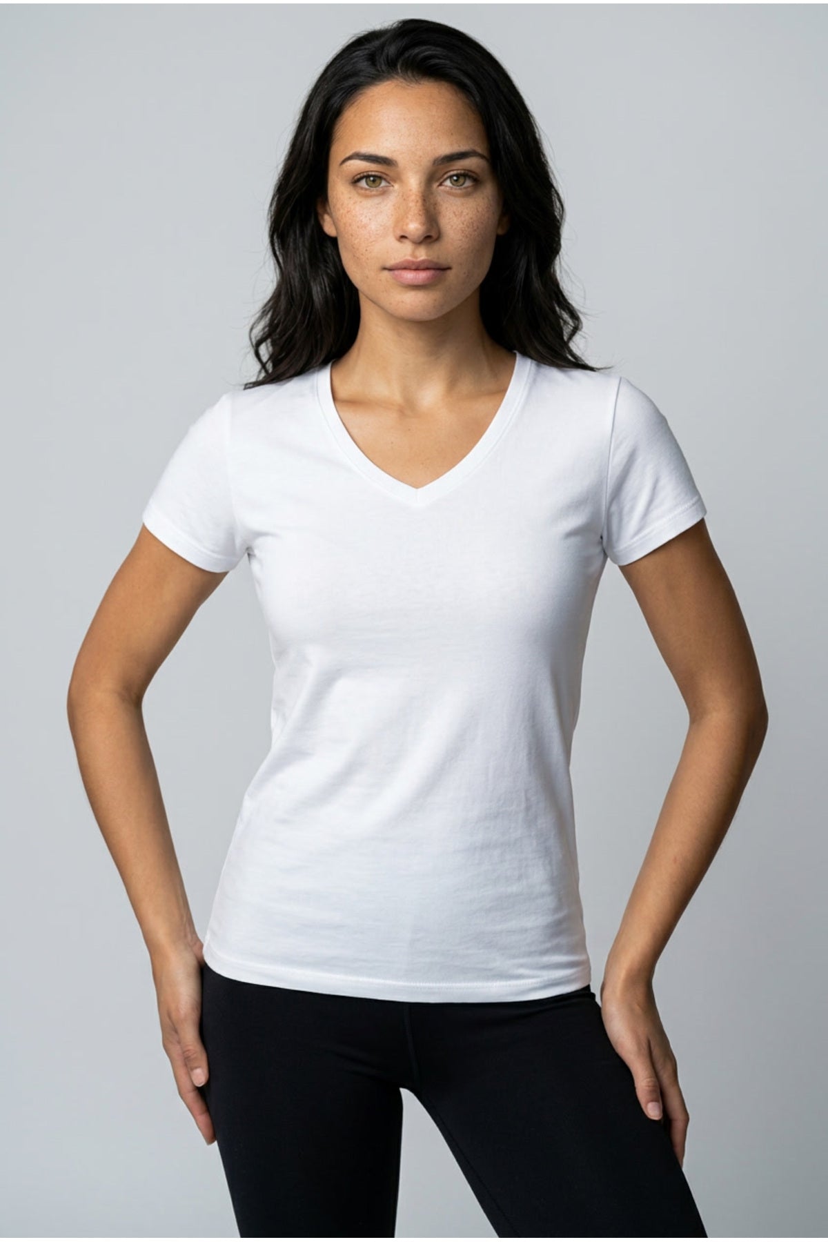 Kadın 2'li Paket V Yaka Kısa Kollu Pamuklu Esnek Basic Tişört Seti Günlük Rahat Kalıp Düz Renk Çoklu T-Shirt