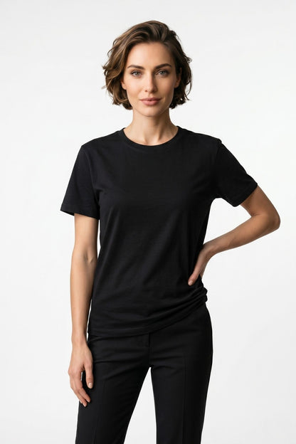 Kadın Pamuklu Esnek Likralı Basic Bisiklet Yaka Kısa Kollu Rahat Kalıp Günlük Spor Tişört T-shirt