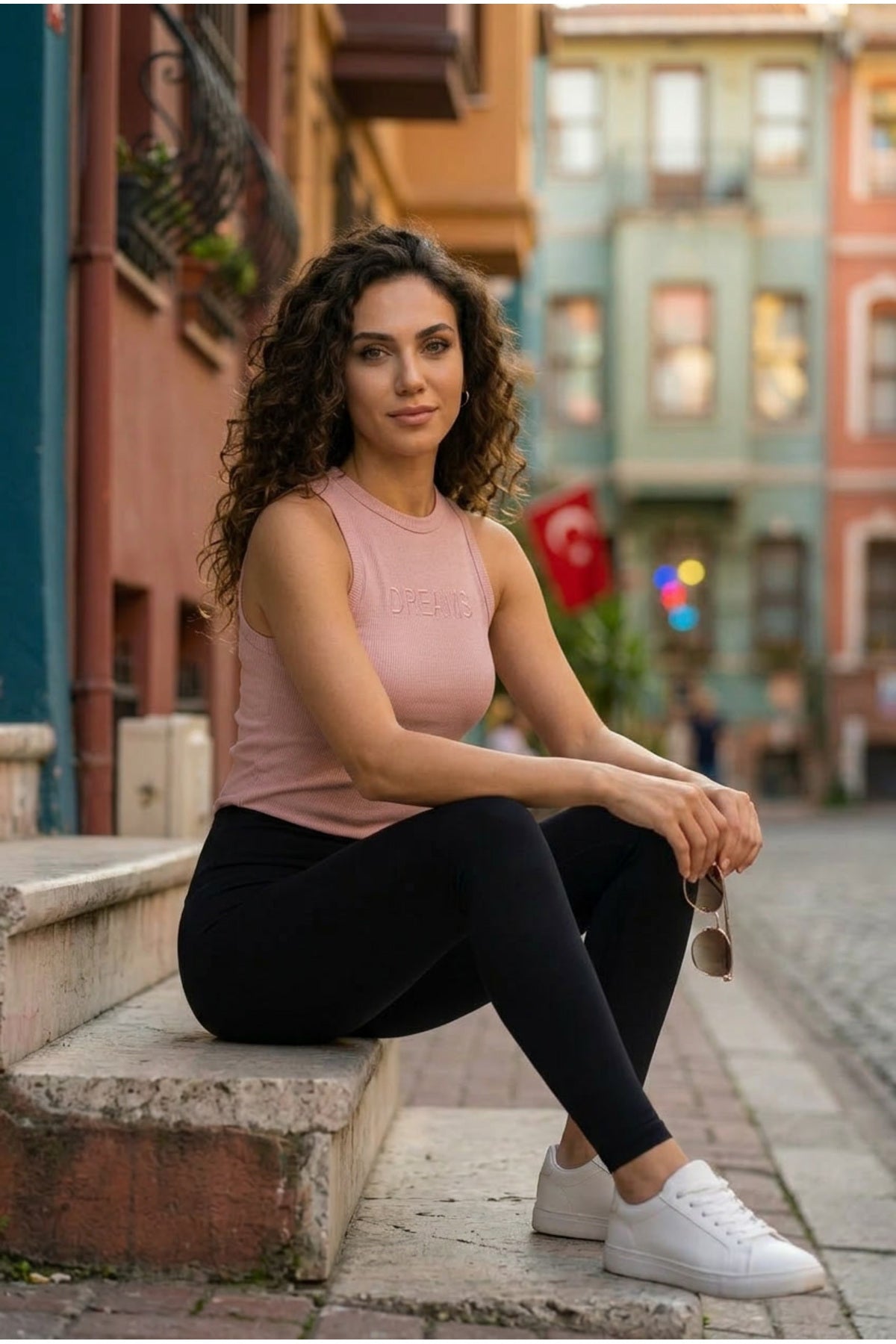 Kadın 2'li Paket Pamuklu Kaşkorse Kalın Askılı Bisiklet Yaka Önü Yazı Baskılı Esnek Dar Kesim Slim Fit Spor ve Günlük Atlet Seti - BEYAZ-PUDRA - Görsel 6