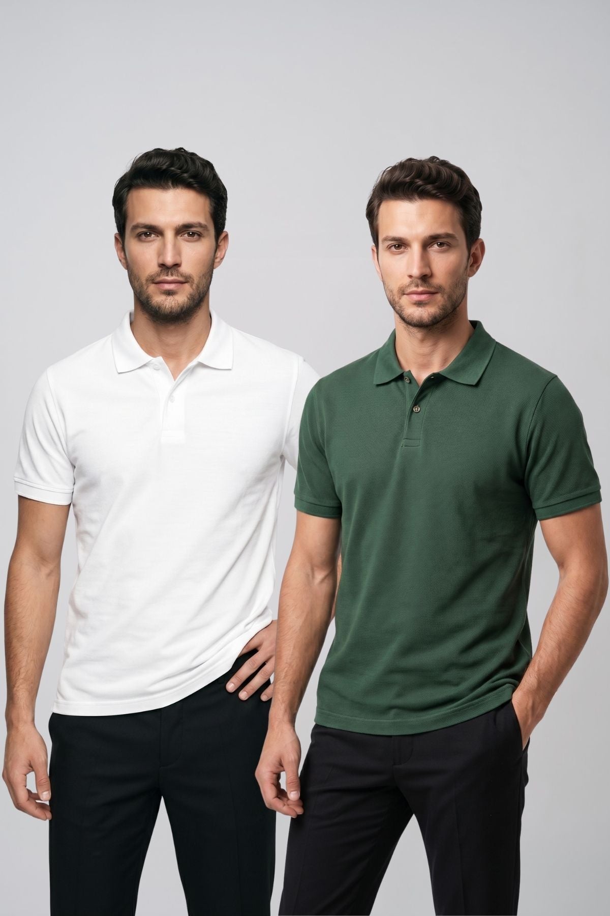 2'li Set Erkek Günlük Şık Polo Yaka Kısa Kollu Düğme Detaylı Rahat Kalıp Basic Yazlık Tişört Avantajlı Paket