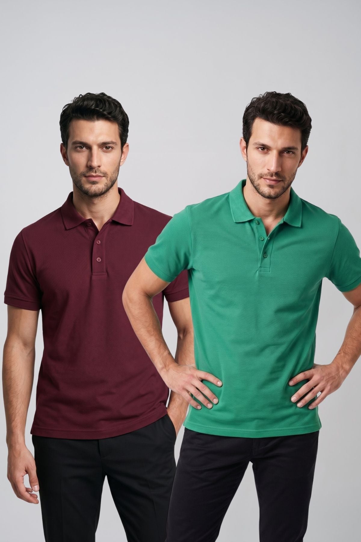 2'li Set Erkek Günlük Şık Polo Yaka Kısa Kollu Düğme Detaylı Rahat Kalıp Basic Yazlık Tişört Avantajlı Paket