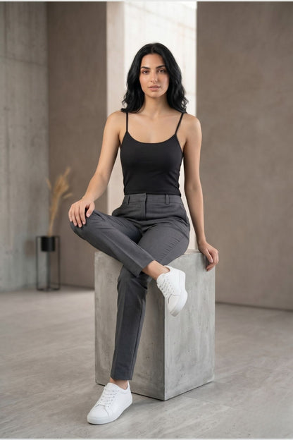 Kadın %95 Pamuklu İp Askılı Ribana Atlet Esnek Nefes Alan Kumaş Günlük Basic İç Giyim Vücudu Saran Kaşkorse Tarzı Konforlu Atlet - SİYAH - Görsel 3
