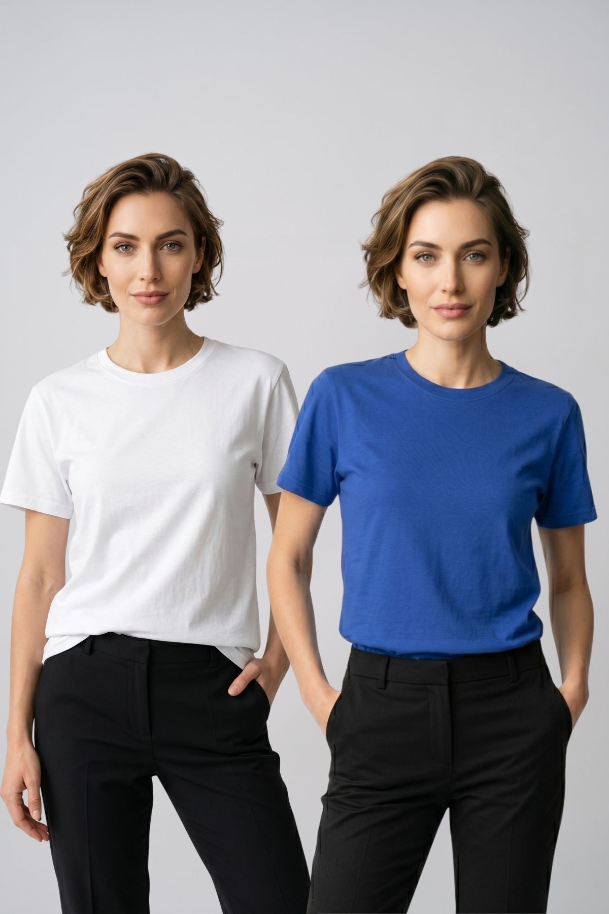 Kadın 2'li Paket Basic Bisiklet Yaka Kısa Kollu Tişört - Günlük Rahat Kesim T-Shirt
