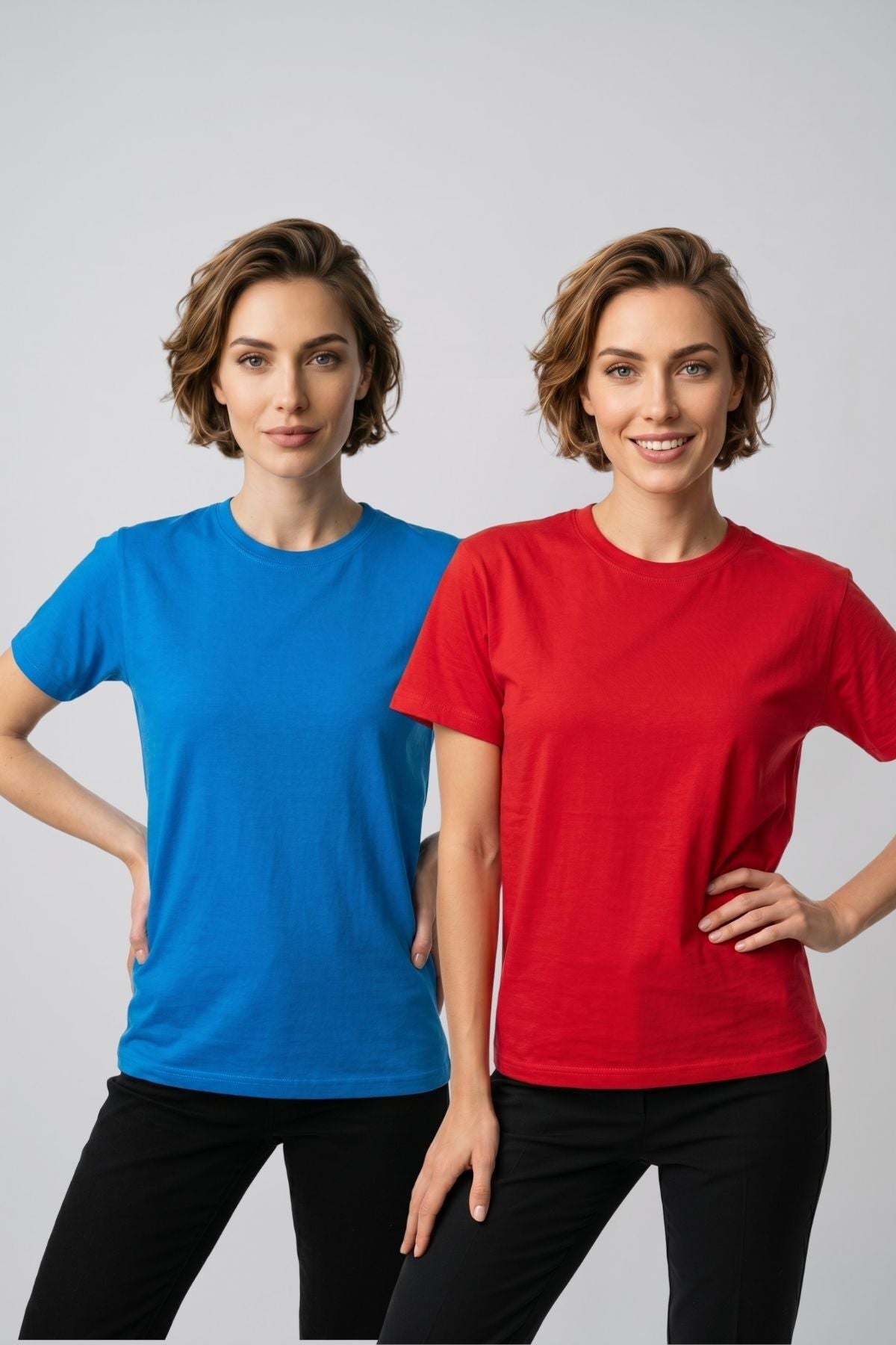 Kadın 2'li Paket Basic Bisiklet Yaka Kısa Kollu Tişört - Günlük Rahat Kesim T-Shirt