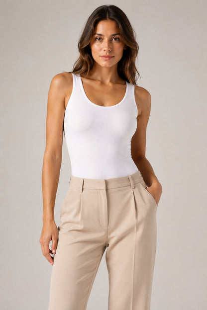 Kadın %95 Pamuklu Kalın Askılı U Yaka Çıtçıtlı Atlet Zıbın Günlük Rahat Esnek Bodysuit - BEYAZ - Görsel 2