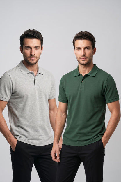 2'li Set Erkek Günlük Şık Polo Yaka Kısa Kollu Düğme Detaylı Rahat Kalıp Basic Yazlık Tişört Avantajlı Paket