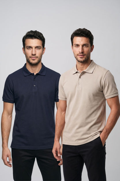 2'li Set Erkek Günlük Şık Polo Yaka Kısa Kollu Düğme Detaylı Rahat Kalıp Basic Yazlık Tişört Avantajlı Paket