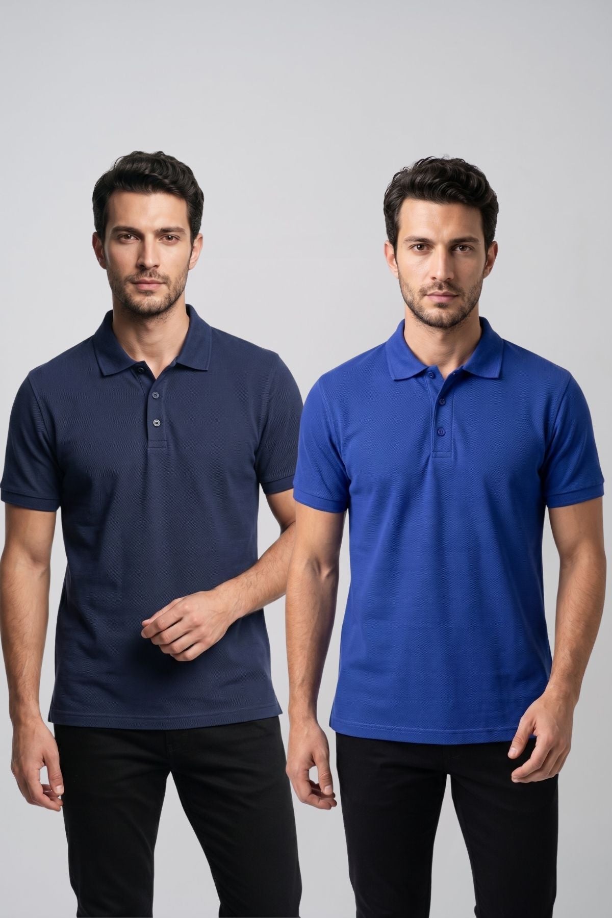 2'li Set Erkek Günlük Şık Polo Yaka Kısa Kollu Düğme Detaylı Rahat Kalıp Basic Yazlık Tişört Avantajlı Paket