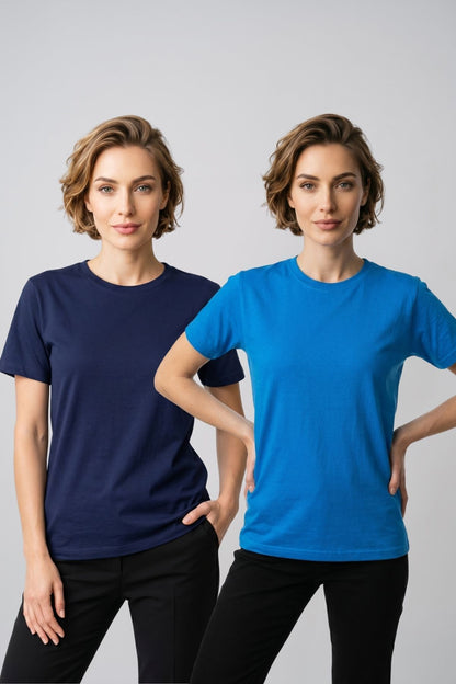 Kadın 2'li Paket Basic Bisiklet Yaka Kısa Kollu Tişört - Günlük Rahat Kesim T-Shirt