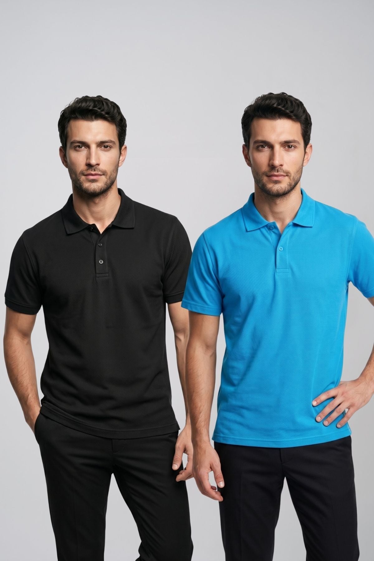 2'li Set Erkek Günlük Şık Polo Yaka Kısa Kollu Düğme Detaylı Rahat Kalıp Basic Yazlık Tişört Avantajlı Paket