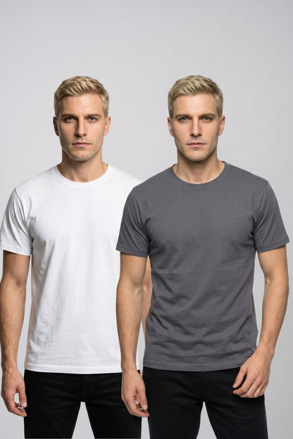Avantajlı 2'li Paket Erkek Bisiklet Yaka Kısa Kollu Basic Tişört Günlük Spor T-Shirt Seti