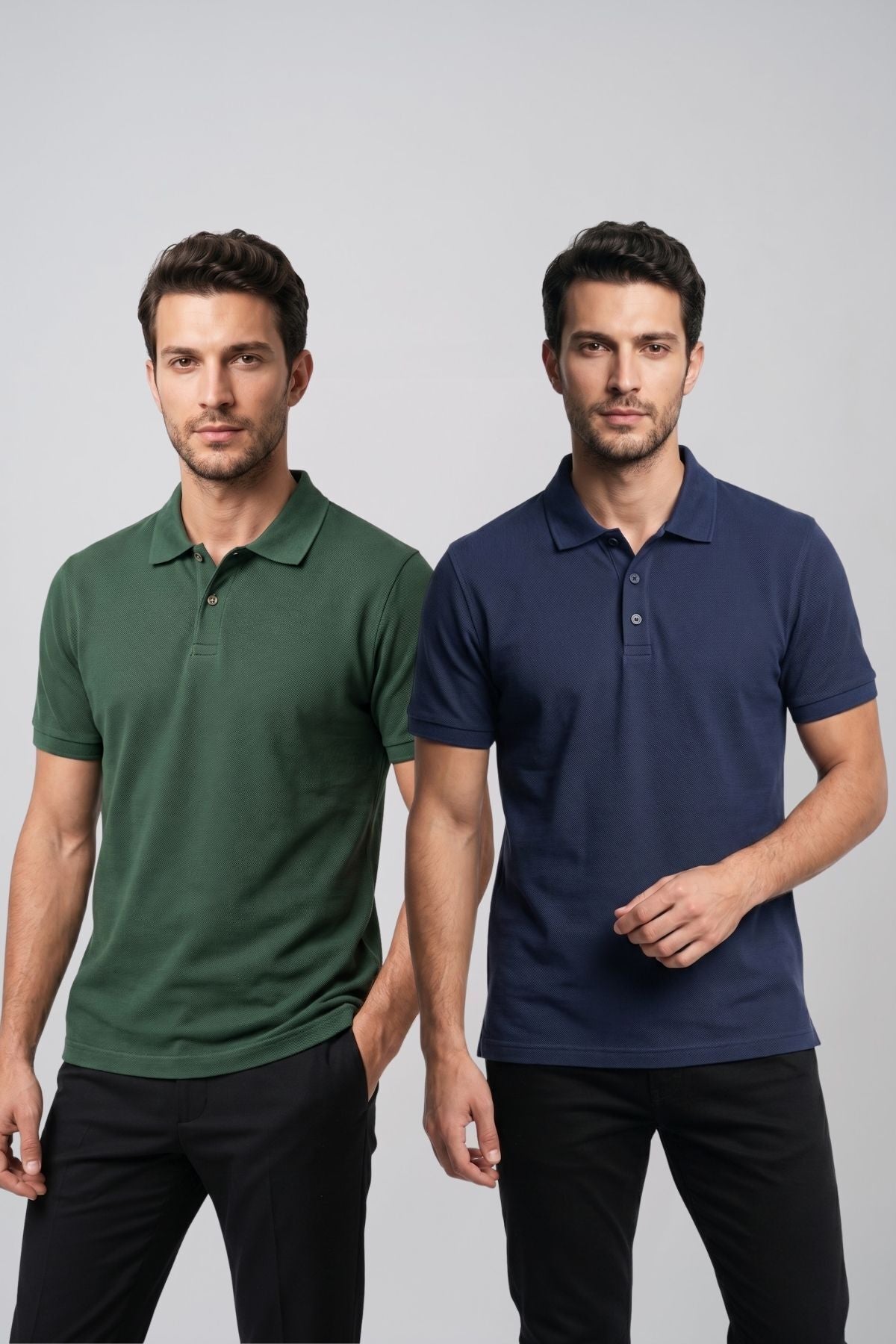 2'li Set Erkek Günlük Şık Polo Yaka Kısa Kollu Düğme Detaylı Rahat Kalıp Basic Yazlık Tişört Avantajlı Paket