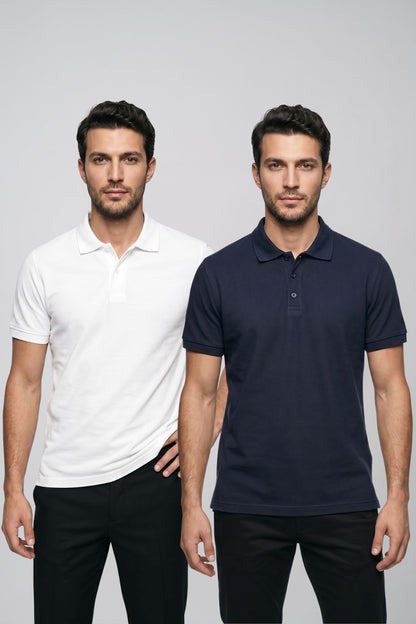 2'li Set Erkek Günlük Şık Polo Yaka Kısa Kollu Düğme Detaylı Rahat Kalıp Basic Yazlık Tişört Avantajlı Paket