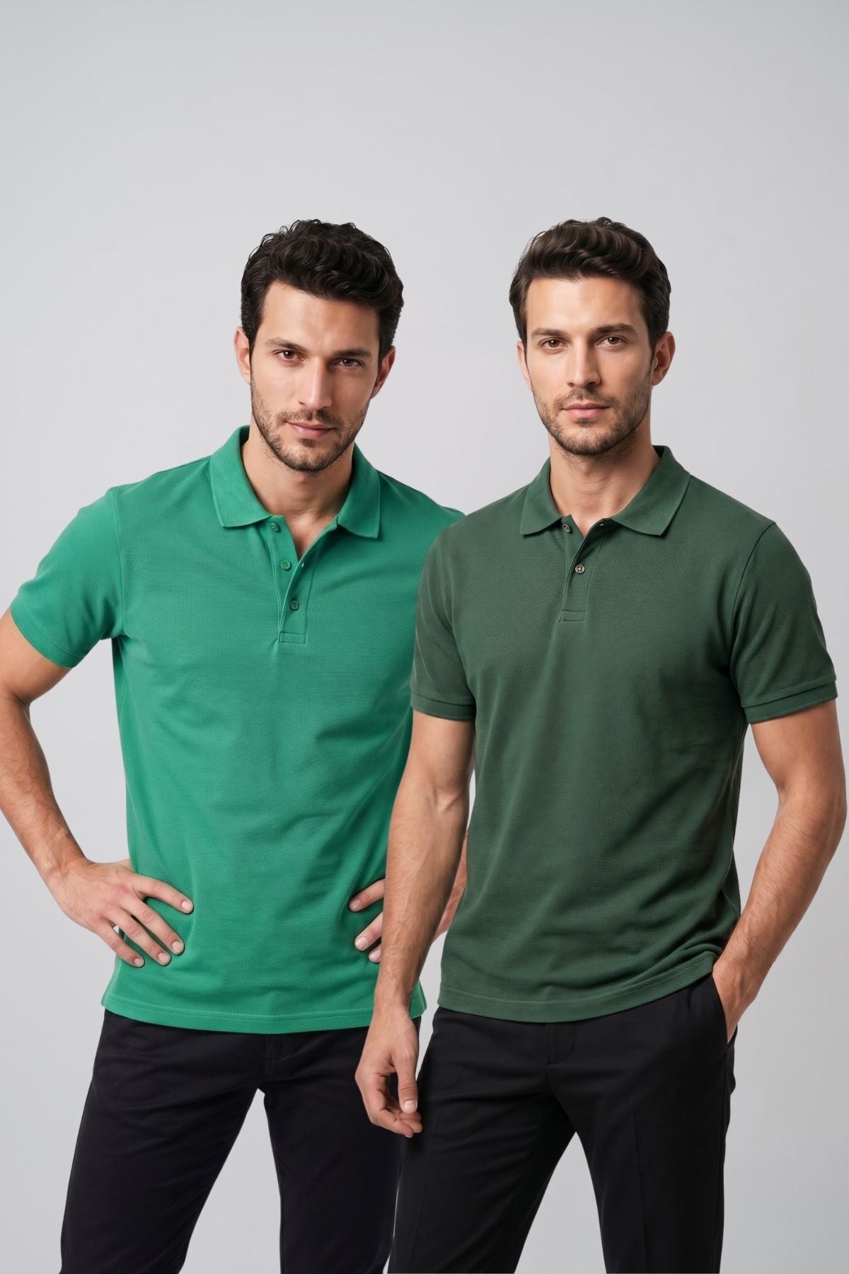 2'li Set Erkek Günlük Şık Polo Yaka Kısa Kollu Düğme Detaylı Rahat Kalıp Basic Yazlık Tişört Avantajlı Paket
